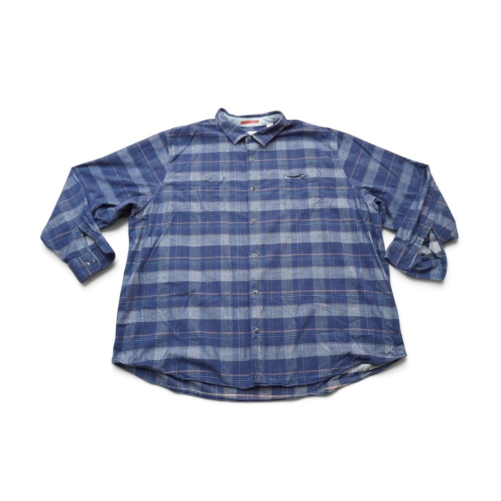 Tommy Bahama Plaid Shirt Mens 4XLT Long Sleeve Button Blue 100% Cotton Big Tall